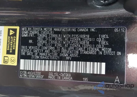 2013 Lexus Rx 350 z USA, uszkodzony, nr VIN 2T2BK1BA4DC159321